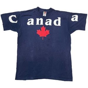 Vintage 90s Canada Maple Leaf Flag Heavy Cotton Blue T Shirt Men's XL